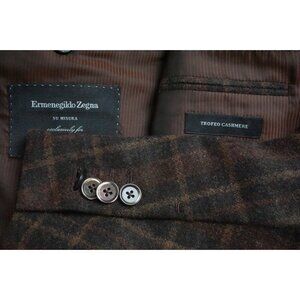 Ermenegildo Zegna Trofeo Cashmere Milano CURRENT Brown Plaid Flannel Jacket 44R